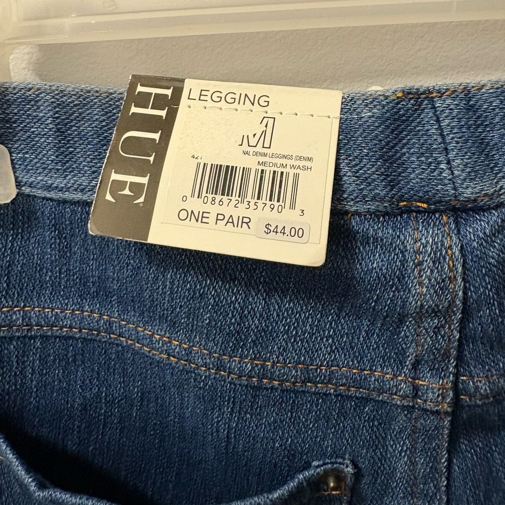 HUE Denim Legging Yoga Stretch Wide Waistband Pockets US Size M 8-10 NWT